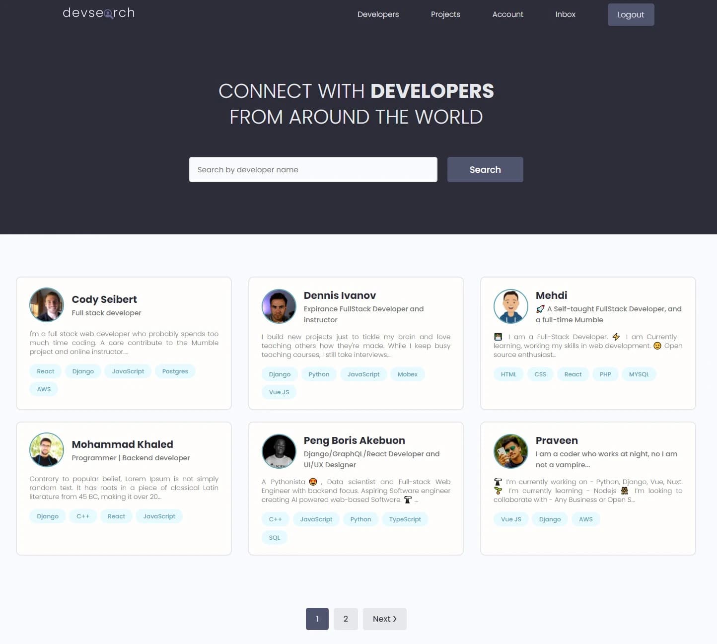 Screenshot of ADev Devsearch