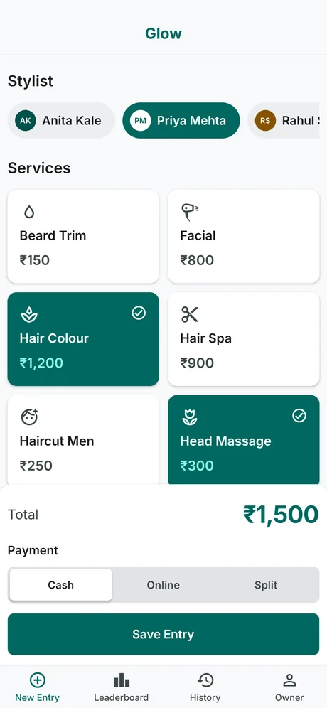 Salon Ledger — New Entry screen